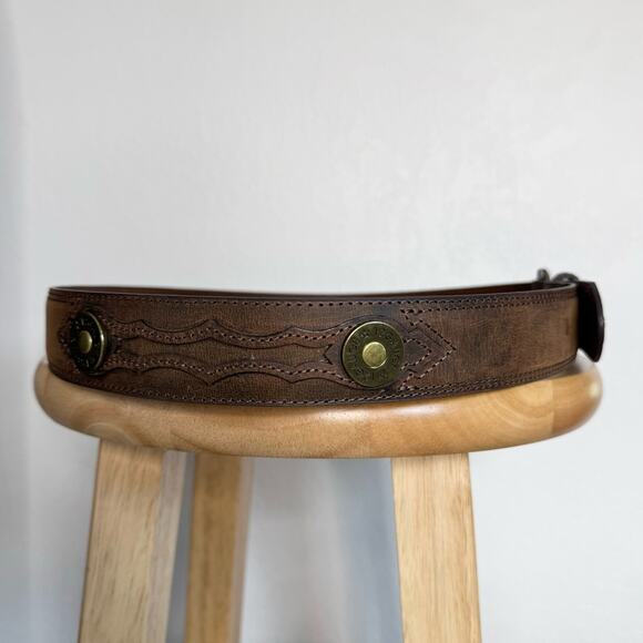 Brown Leather Belt with 12 Gauge Shotgun Shell Accents SZ 42 Western Rodeo Style - Picture 6 of 10